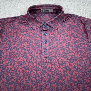 G/FORE Shirt Mens Large Red Blue Floral Polo Golf Performance Short Sleeve